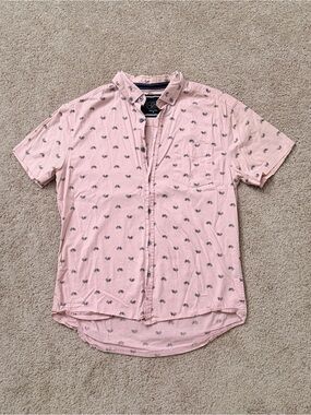 Descendent Men's Short-Sleeve Pink Button-Up Shirt with Bicycle Print Size S